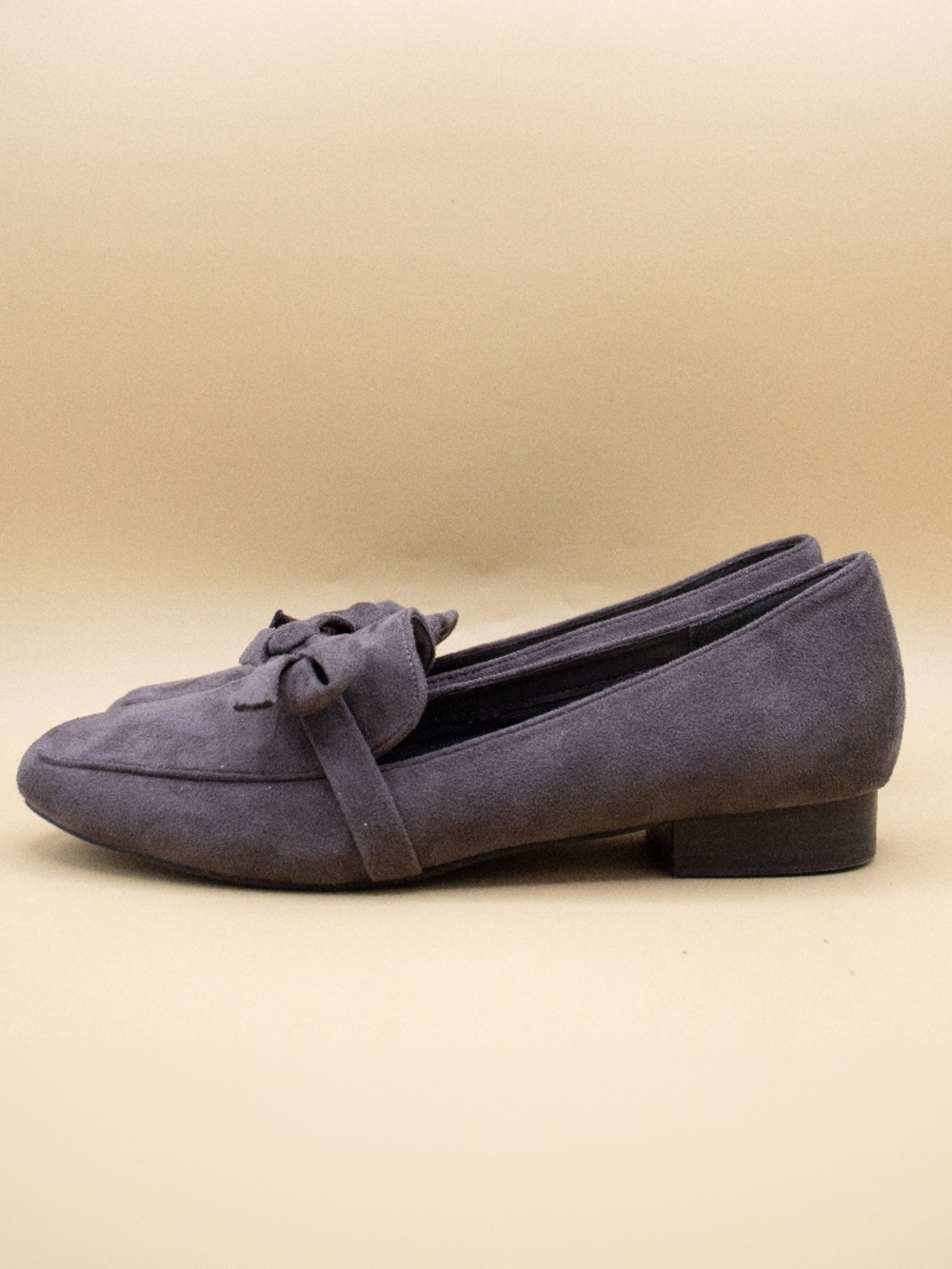 Haband Mushrooms Top Bow Faux Suede Slip On Grey Loafers Shoes Women's Size 7M